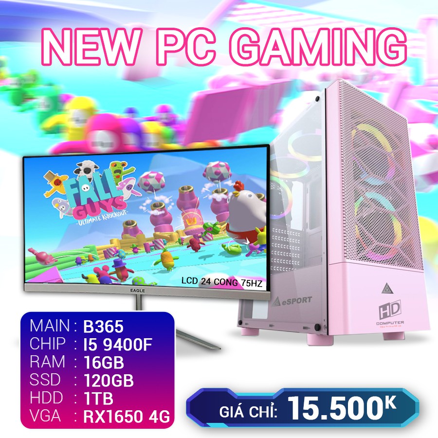 Cấu hình 10 Core I5 9400F Ram 16G VGA 1650 4G SSD 120G LCD 24 Cong 75Hz Bảo hành 12 tháng