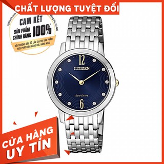 Đồng hồ nữ citizen ex1498-87l eco-driver, mầu xanh gắn đá, size 29.4