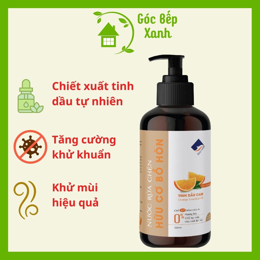 Nước rửa chén ECOCARE hữu cơ sinh học bồ hòn tinh dầu thiên nhiên 500ml