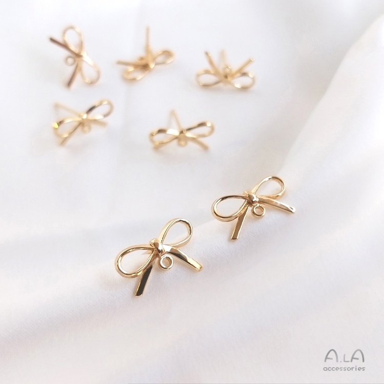 Bông Tai Mạ Vàng 14K Đính Nơ Handmade S925