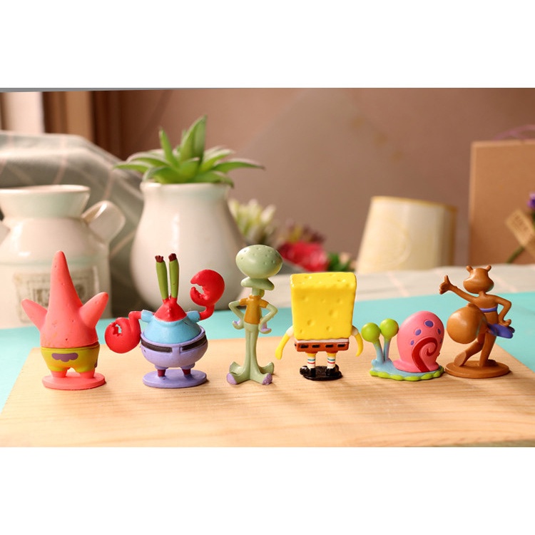 Set 6 Đồ trang trí Nhân Vật Phim Hoạt Hình Spongebob Dễ Thương Trang Trí Bánh Kem