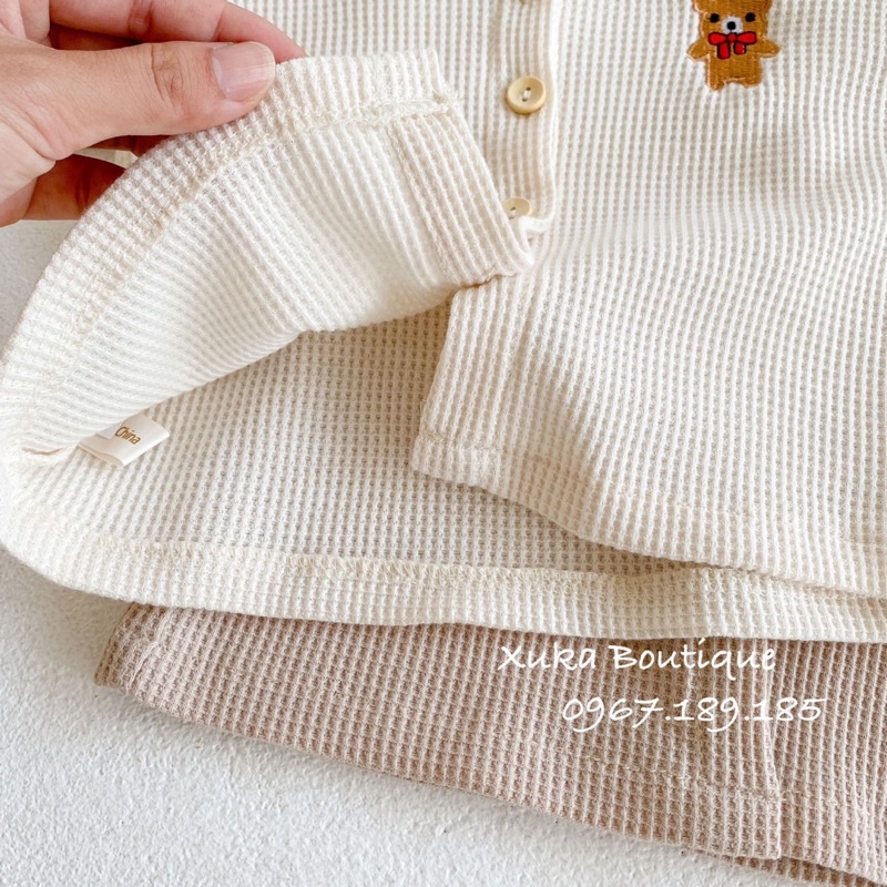 Set Bộ Áo Khoác Cardigan và quần dài thêu gấu cho bé - Xuka Boutique - Quần Áo Sơ Sinh