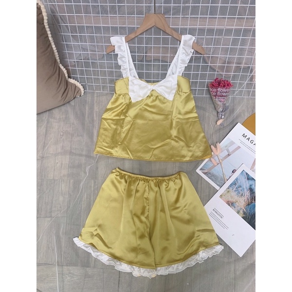 Đồ bộ satin lụa hai dây nơ xinh