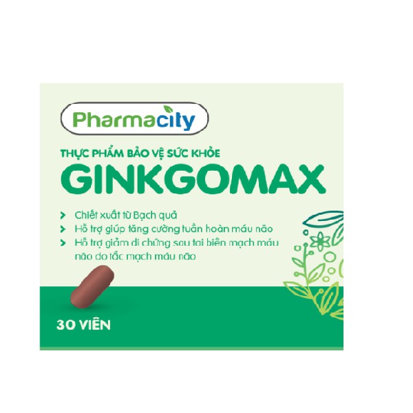 Thực Phẩm Pharmacity Hỗ Trợ Tuần Hoàn Máu Não Ginkgomax (30 viên/hộp)