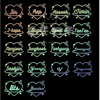 (sẵn) Sticker trái tim hologram dán bomb tên thành viên BTS