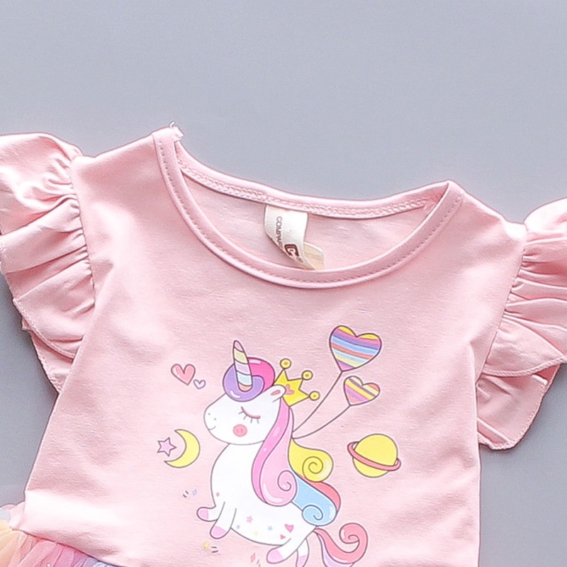 Váy xinh bé gái 1-8 tuổi đầm công chúa thời trang sát nách Bằng Vải tuyn váy cầu vồng Họa Tiết Kỳ Lân Dễ Thương mùa hè cho bé trẻ em