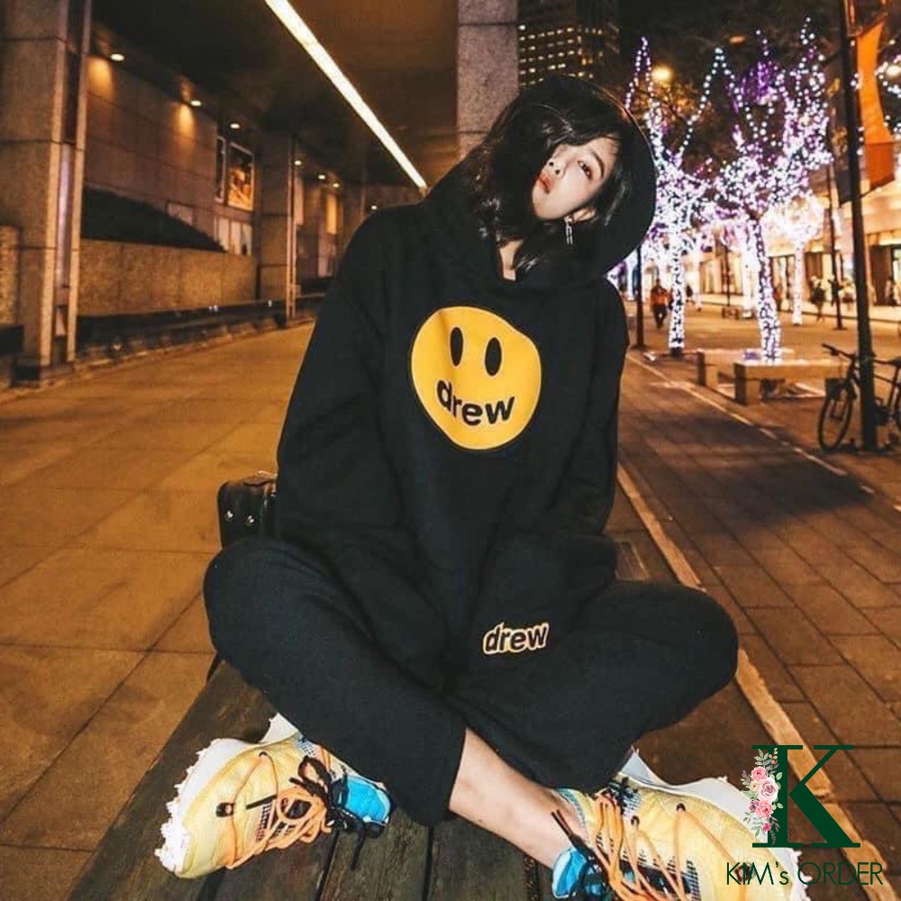 Áo Hoodie Drew Nam Nữ Unisex Màu Đen Trắng Xanh Than Có Mũ Dài Tay Phom Dáng Rộng Phong Cách Ulzzang Hàn Quốc Năng Động