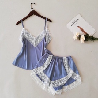 Đồ bộ ngủ lụa phối ren 2 dây cao cấp