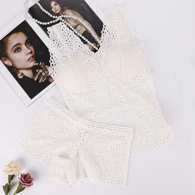 Set áo lót ren hoa + quần lót thiết kế quyến rũ cho phái nữ