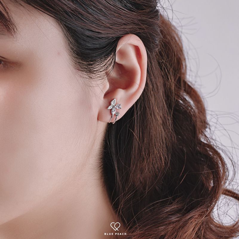 Khuyên Tai Bạc Blue Peach Butterfly Sparkle KT444