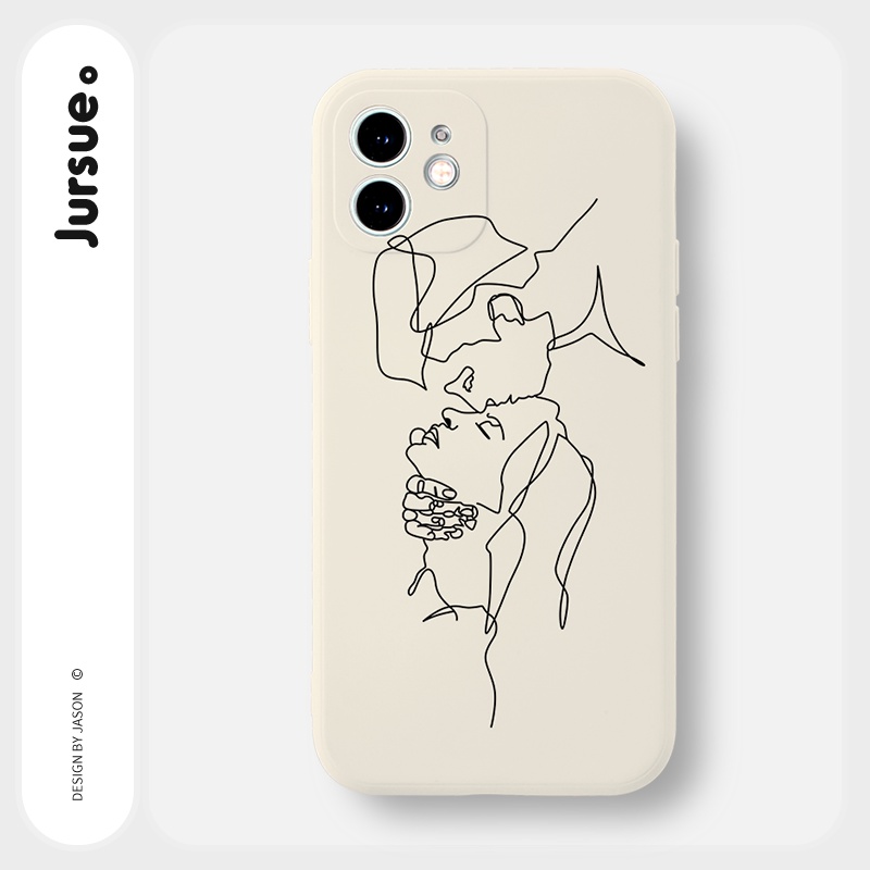 Ốp lưng JURSUE mềm hình cặp đôi dễ thương đẹp đen cho iPhone 13 12 11 Pro Max SE 2020 X XR XS 8 7 ip 6S 6 Plus Y1785