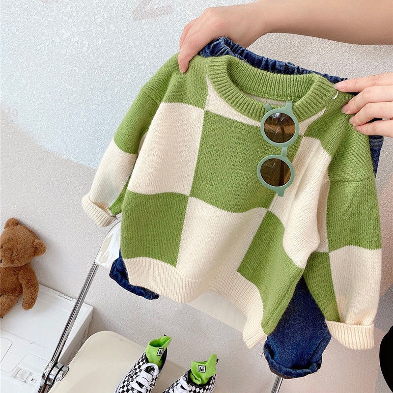 Áo Sweater Dệt Kim Phối Màu Tương Phản Kiểu Hàn Quốc Thời Trang Mới Cho Bé Dễ Phối Đồ