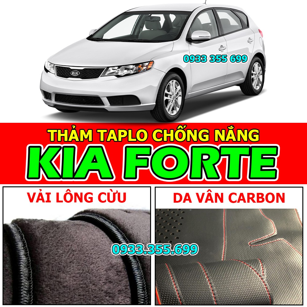 Thảm Taplo KIA FORTE bằng Nhung lông Cừu hoặc Da vân Carbon, Da vân Gỗ