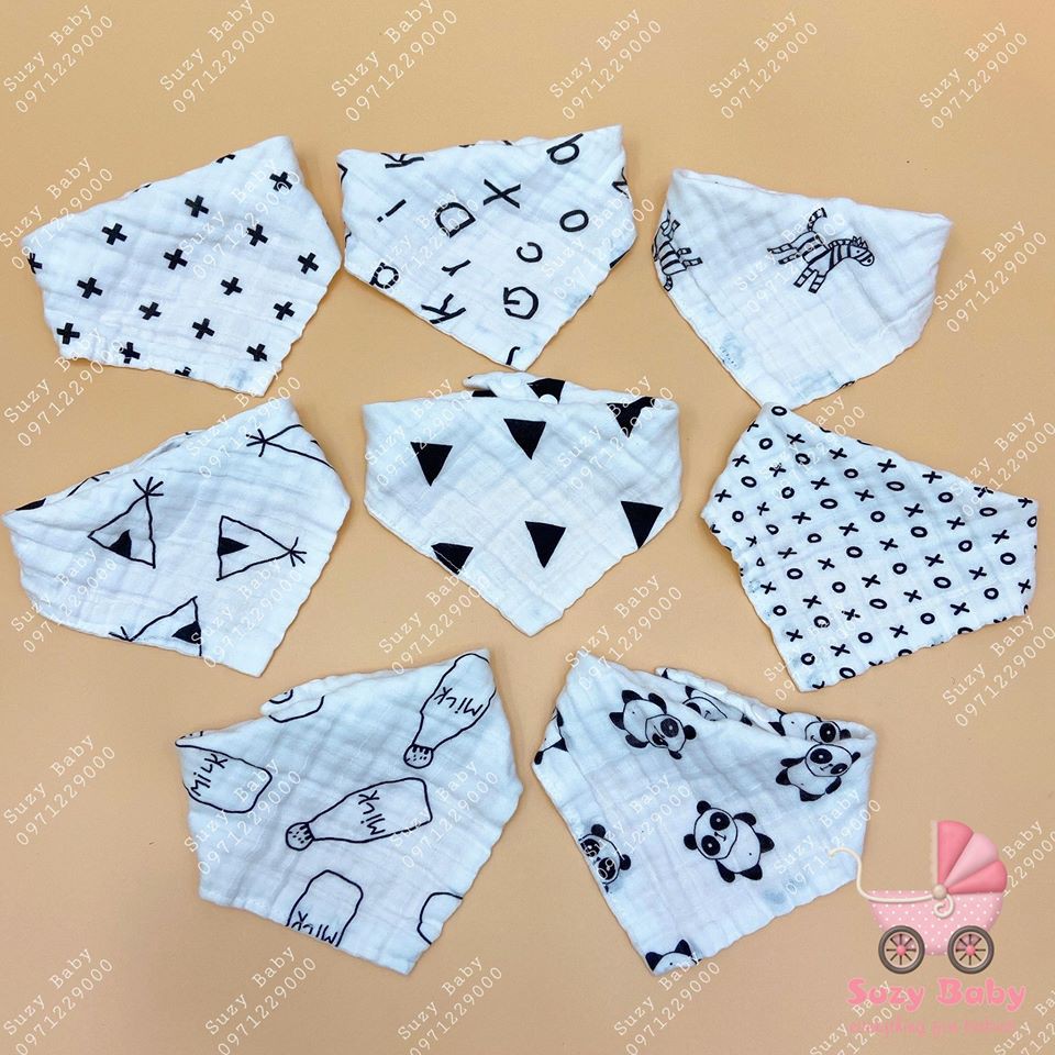 Yếm Xô Nhăn Tam Giác  4 Lớp Cúc Bấm Cho Bé