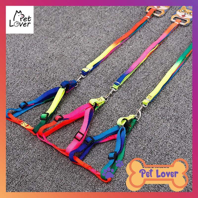 Dây dắt chó mèo  cầu vồng - yếm dắt chó mèo, chắc chắn, siêu cute, tay cầm tiện lợi thoải mái khi dạo