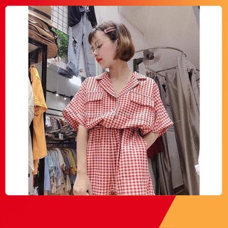 Thời Trang Tuổi Teen -  SET BỘ CARO ĐỎ ĐEN ÁO SƠ MI QUẦN ĐÙI HOT - hàng mới