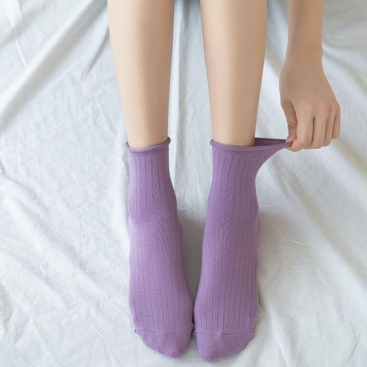 Vớ WAFNHA D483 cotton mỏng thoáng khí màu sắc đơn giản thời trang dành cho nữ