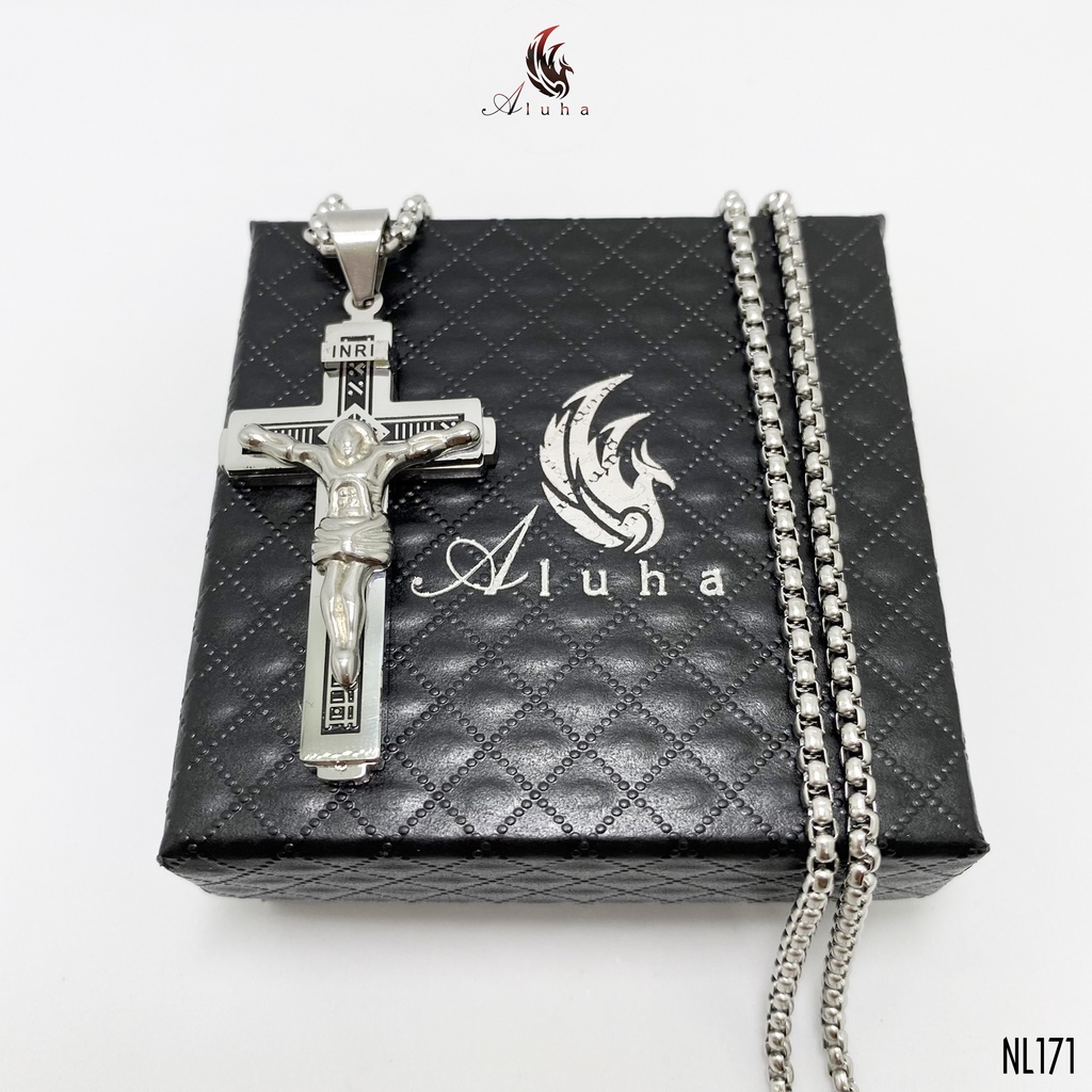 Dây chuyền Titan không rỉ Chúa Jesus và thánh giá bản dày - NL171 - Aluha