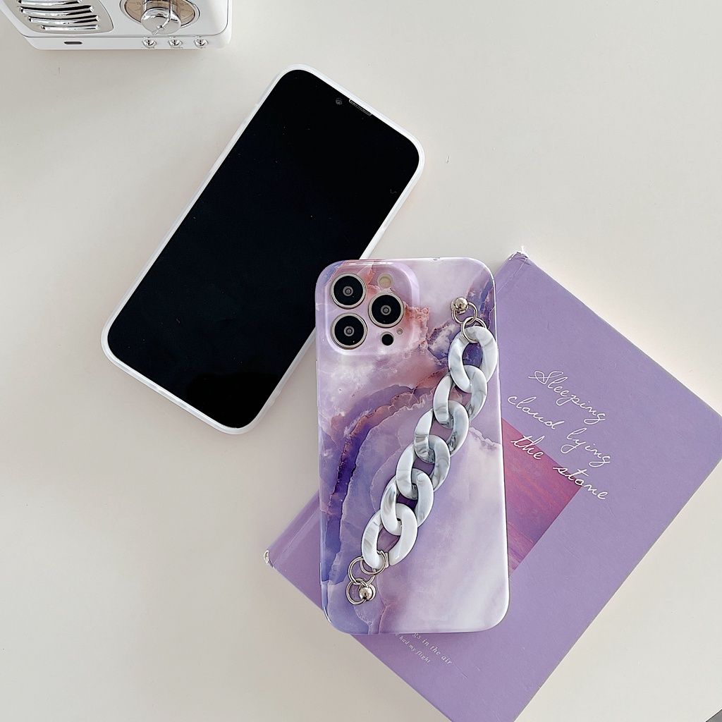 Ốp Điện Thoại TPU Mềm Họa Tiết Đá Cẩm Thạch Có Dây Đeo Tay Cho iphone 13 12 11 pro max XS max XR X XS 7 8 plus