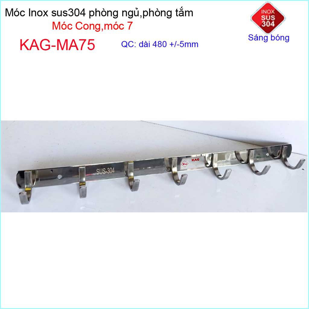 Móc cong treo quần áo inox 304 cao cấp dày, móc Kace 7 móc treo đồ nhà tắm KAG-MA75