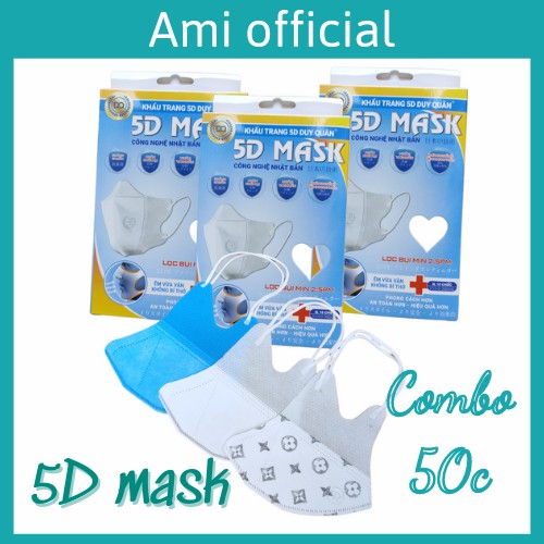 Khẩu trang 5D mask kháng khuẩn - combo 5 hộp (50c) - ami official