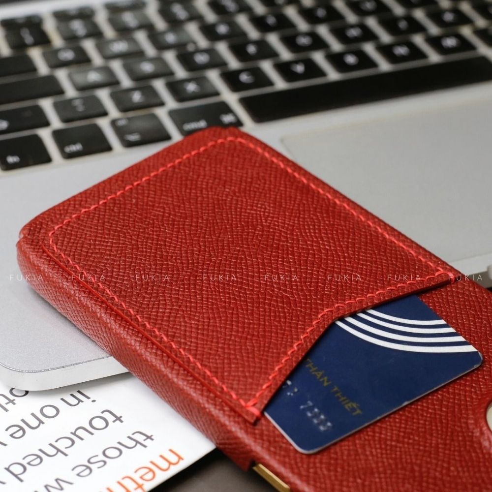 Ốp da thủ công khe thẻ Epsom dành cho IPhone 13 Promax/ 13 Pro/ 13/ 12 Promax/ 12 Pro/ 12 / 11 Promax FUKIA ODTC108