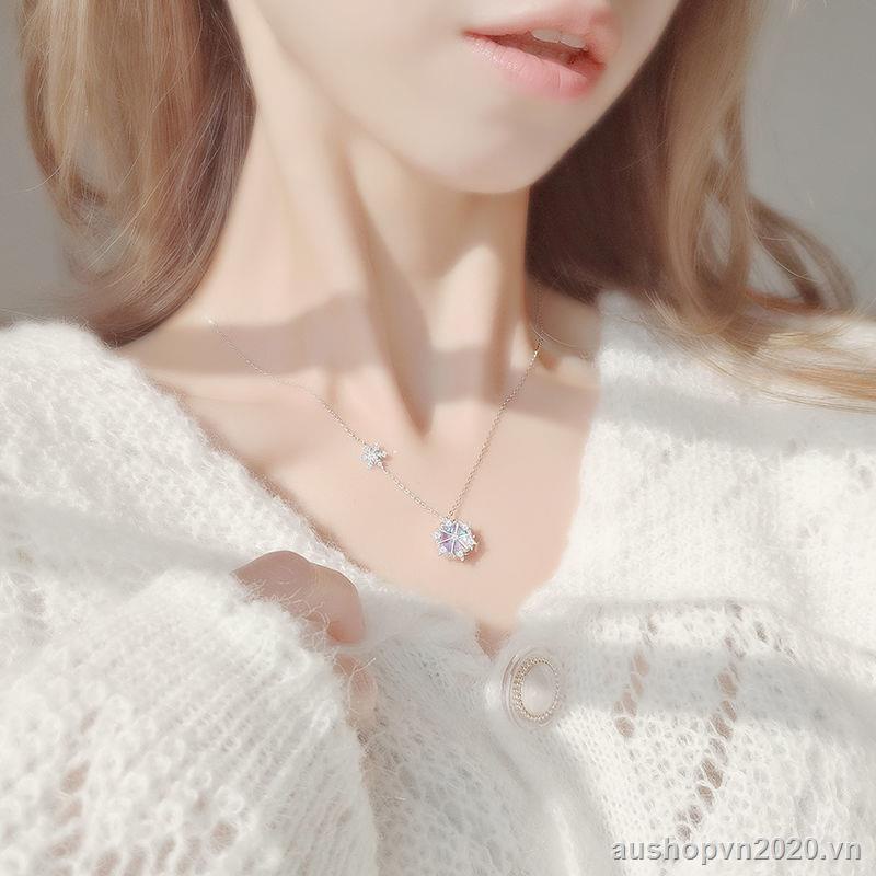 ✿✿FE✿✿ Bông tuyết trong mơ 925 Vòng cổ bằng bạc Sterling Nữ sinh Hàn Quốc Light Luxury Ins thiết kế nhỏ Dây chuyền pha lê Vòng cổ pha lê