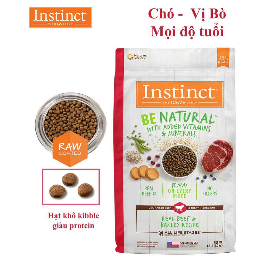 Thức Ăn Cho Chó Mọi Độ Tuổi Instinct Be Natural Real Beef Túi 2kg-Thịt Bò Và Lúa Mạch