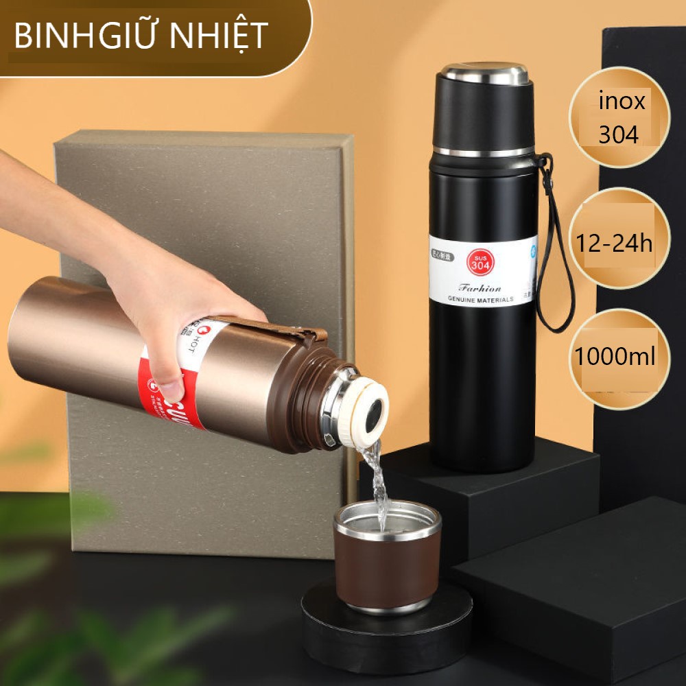 Bình Giữ Nhiệt TRANCY dung tích 1000ml Cao Cấp Bình Đựng Nước Có Nắp Làm Cốc Inox 304 BTC09.