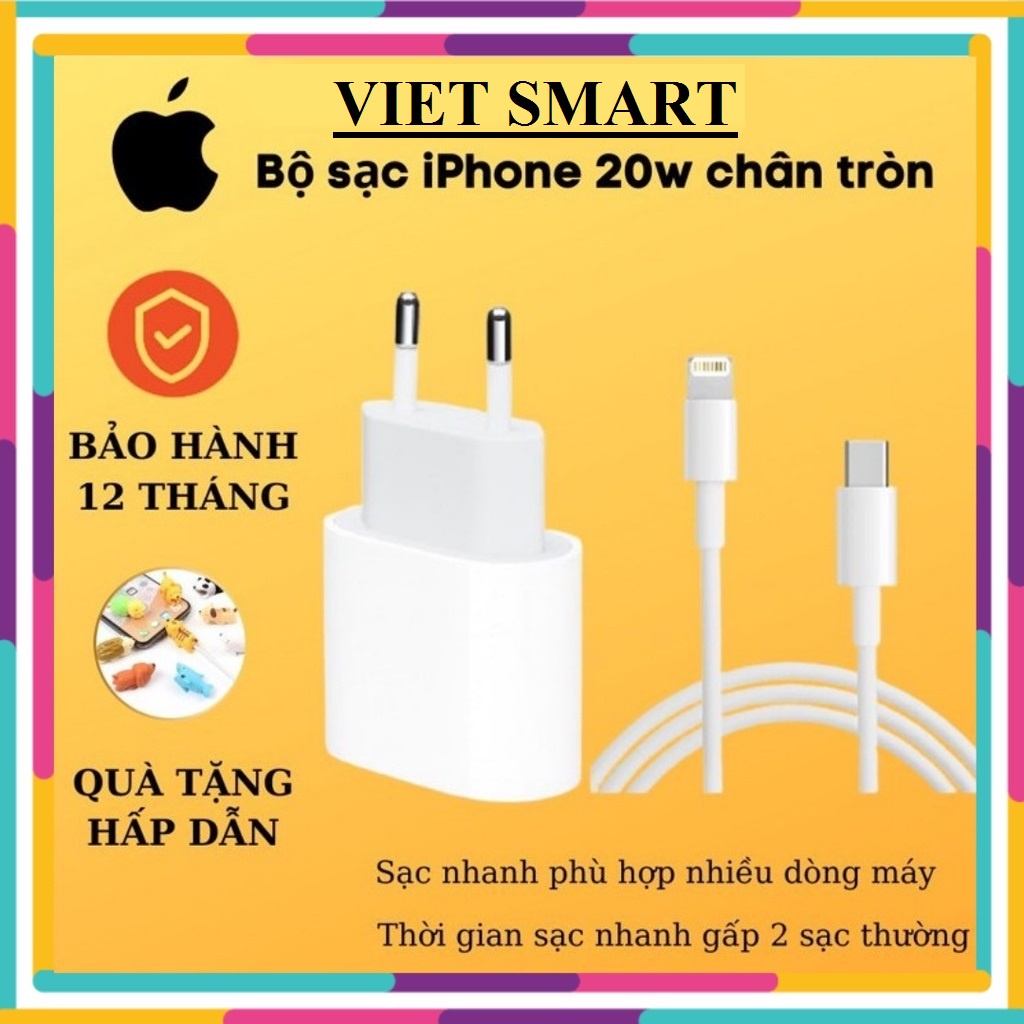 Bộ sạc nhanh iPhone 20W Châu Âu Chân Tròn Chính Hãng Dùng Cho Iphone 11/ 11 Pro Max/ X/ XS Max/ 8/ 8 Plus