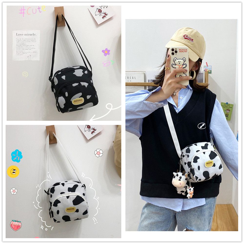 Túi đeo chéo có thể đeo vai họa tiết bò sữa thời trang sành điệu cho nữ