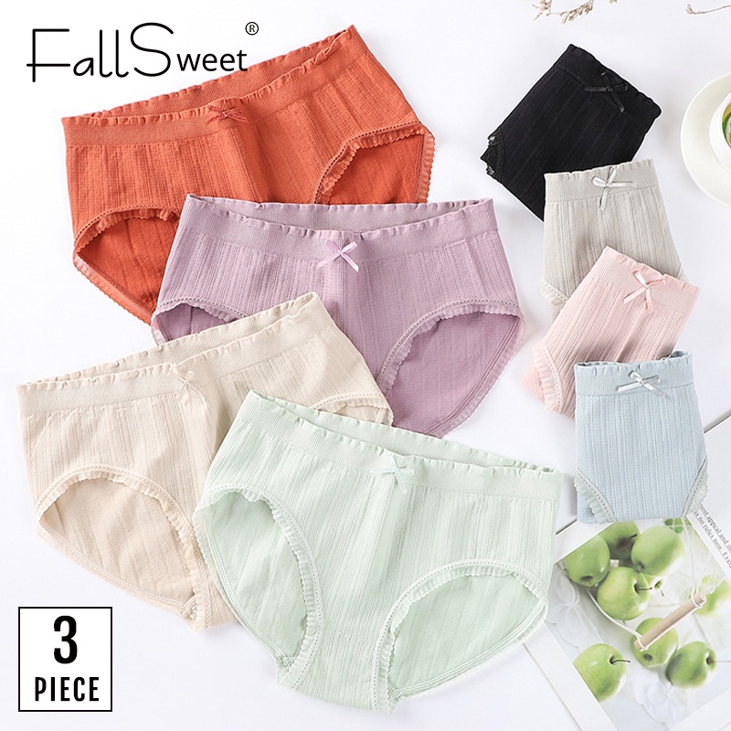 3 Quần lót FALLSWEET phối ren không lộ đường may màu trơn tùy chọn quyến rũ cho nữ