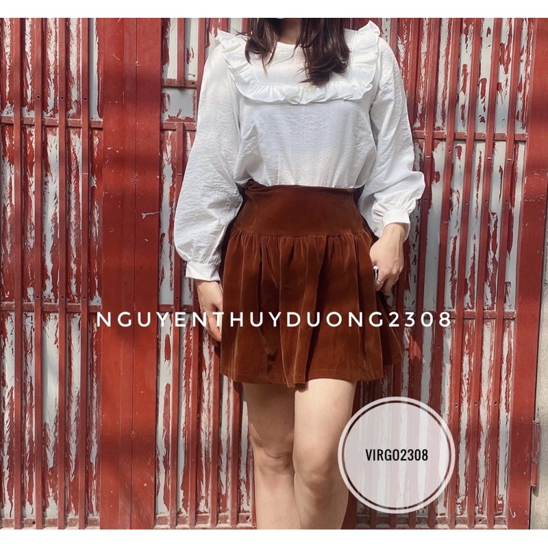 [Ảnh thật/Sẵn]Áo sơmi Ulzzang cổ tròn tay bo viền bèo ngực