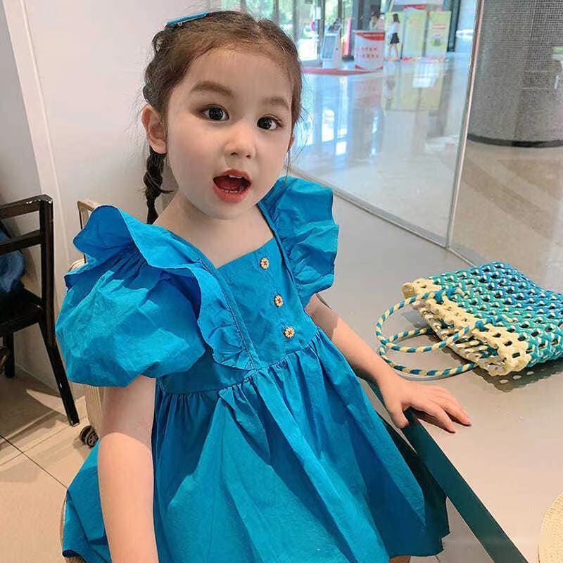 Đầm Công Chúa Mùa Hè Tay Phồng Ngắn Phong Cách Hàn Quốc Cho Bé Gái 1-7 Tuổi