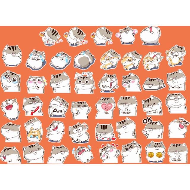 Sticker mèo ami set 30-50 cái ép lụa / hình dán mèo anim xinh iu
