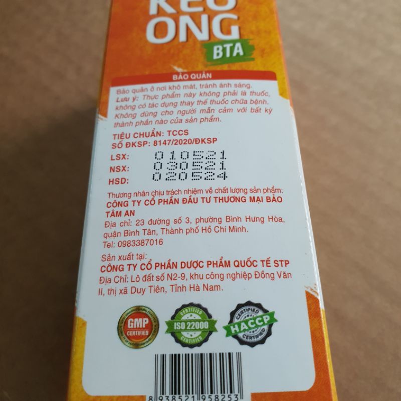 Xịt họng Keo Ong BTA chiết xuất keo ong, tinh dầu húng chanh  - Đông Anh Pharmart