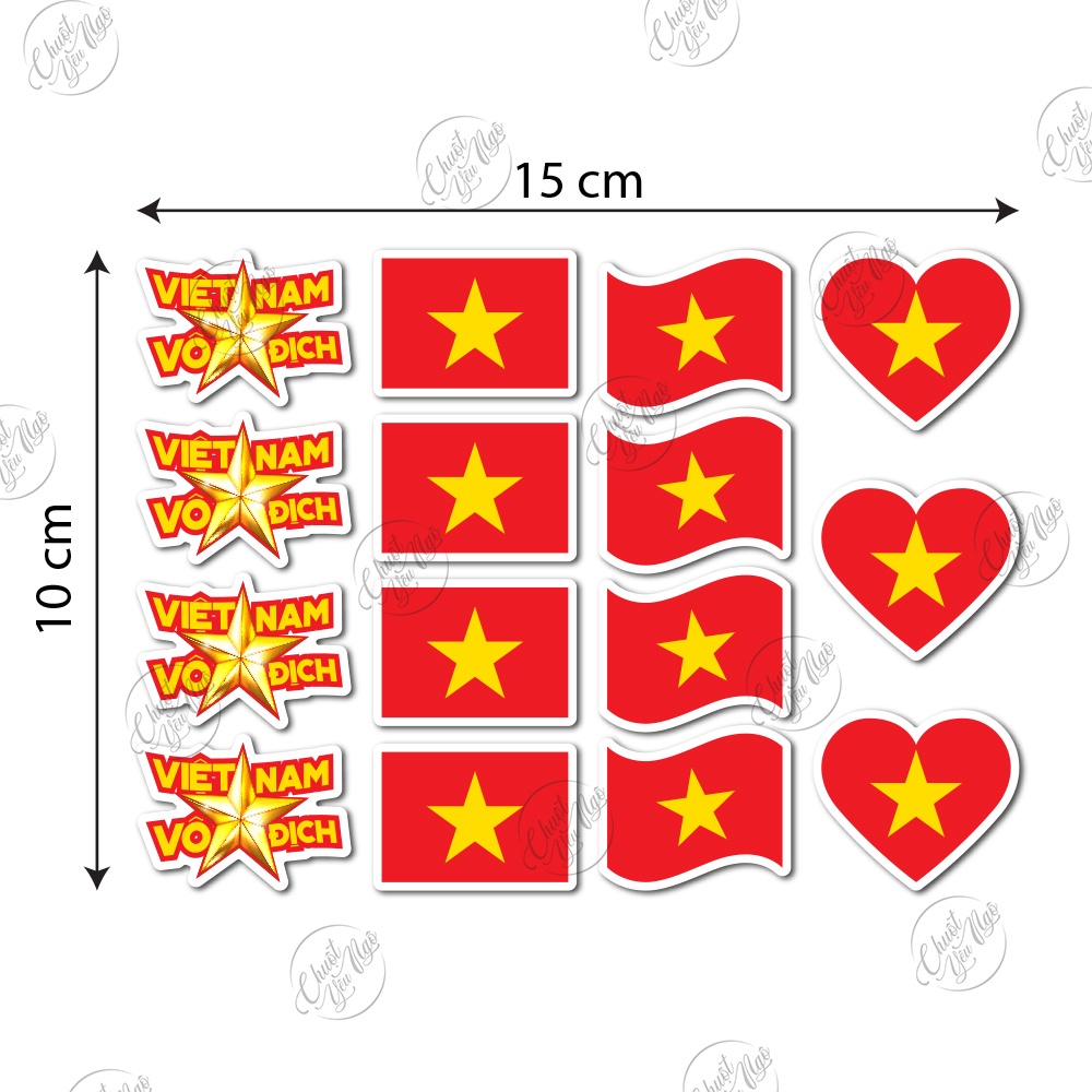 Bộ 15 sticker DÁN MÁ cổ động bóng đá Việt Nam vô địch đá bóng cờ đỏ sao vàng trang trí xe tem decal