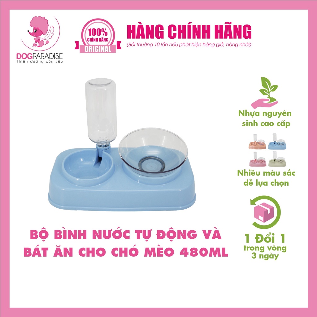 Bộ bình nước tự động và bát ăn cho chó mèo 480ml P1295 PIAN PIAN-34x19x24 - Dog Paradise