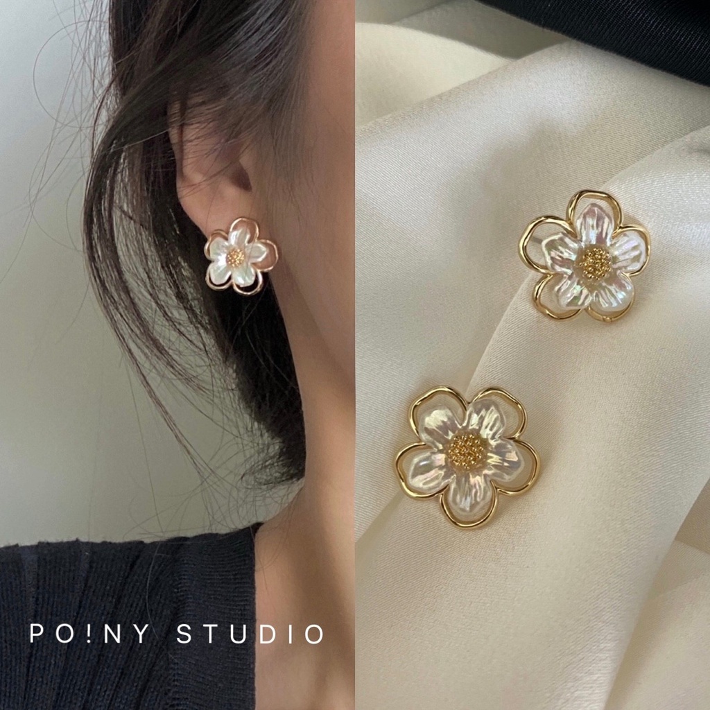 Bông Tai Đính Hoa Xinh Xắn Phong Cách Hàn Quốc