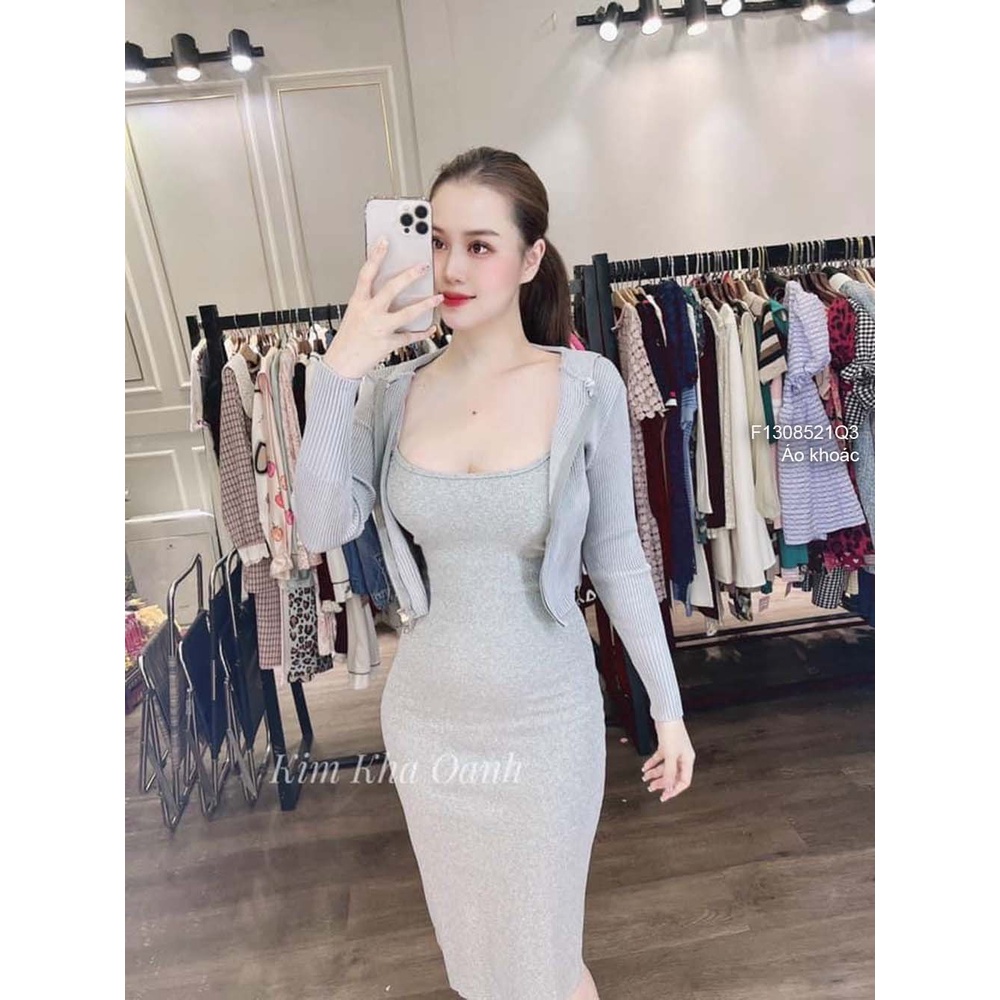 Áo khoác len croptop có nón kéo khóa hai đầu tay dài thời trang!