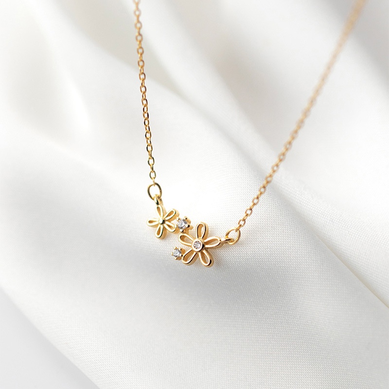 Dây chuyền nữ bạc 925 mạ vàng 14k Eleanor Accessories đính đá hình bông hoa sợi mảnh phụ kiện trang sức nhỏ xinh