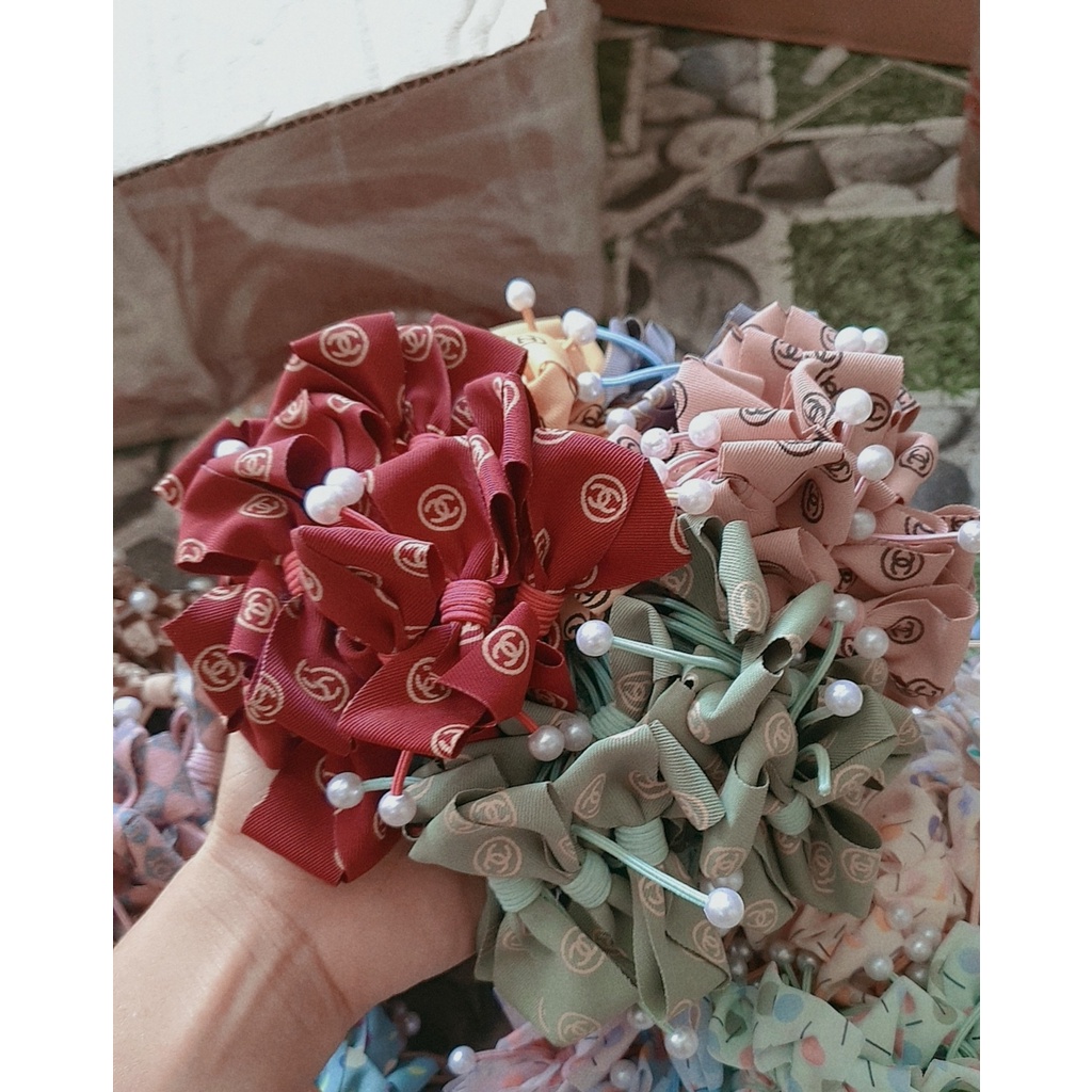 10 Buộc tóc nơ đính hạt Hàn Quốc- hàng xịn