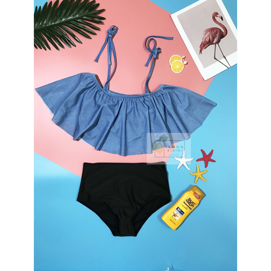 Bộ đồ bơi bikini 2 dây xanh dễ thương