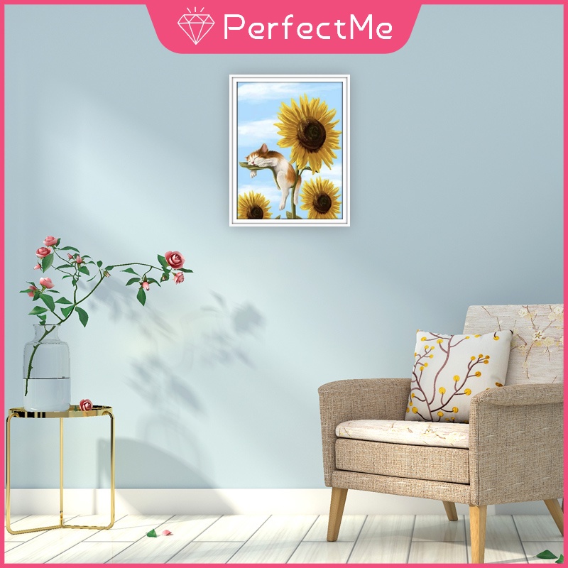 Bộ tranh đính đá 5D họa tiết chú mèo/ hoa hướng dương độc đáo kích thước 30x40cm DIY dùng trang trí nhà cửa