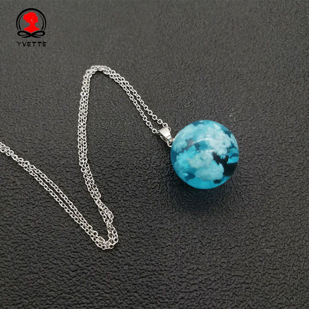 Vòng cổ Mặt Tròn Trong Suốt Màu Xanh Da Trời Trắng Hình Chim Đại Bàng Bằng Nhựa Resin Trong Suốt Dành Cho Bạn Nữ