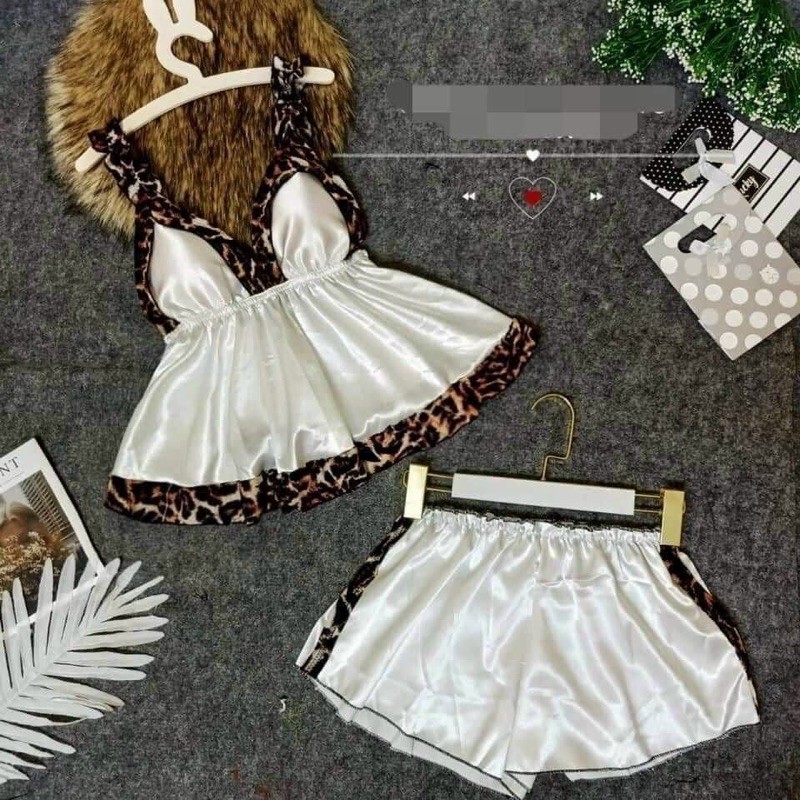 Set Đồ Ngủ Lụa Sexy Viền Dây Beo. Có mút nâng ngực cực sexy | BigBuy360 - bigbuy360.vn
