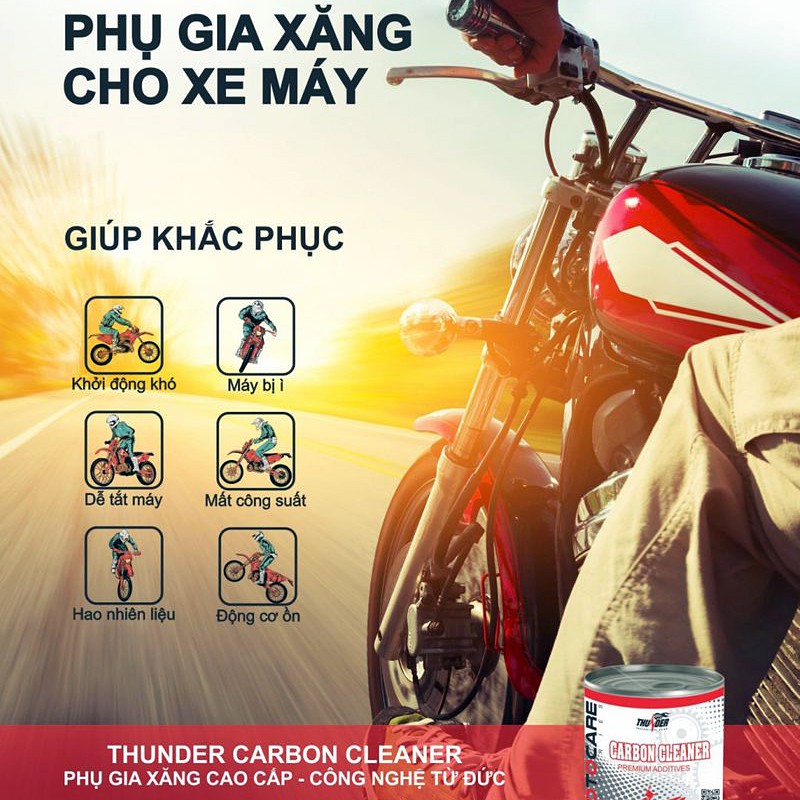 Phụ Gia Thunder Carbon Cleaner - 75ml - Đổ Vào Xăng - Giúp Vệ Sinh Hệ Thống Kim Phun, Buồng Đốt Xe Máy - Sản Xuất Tại VN