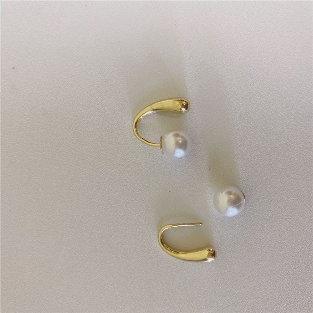 Khuyên tai vòng chữ C bằng hợp kim đính ngọc trai đơn giản thanh lịch phong cách Hàn Quốc cho nữ