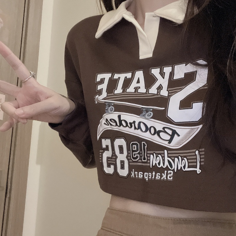 Áo Nỉ Nữ Dài Tay Cổ Bẻ Form Rộng Thời Trang Hàn