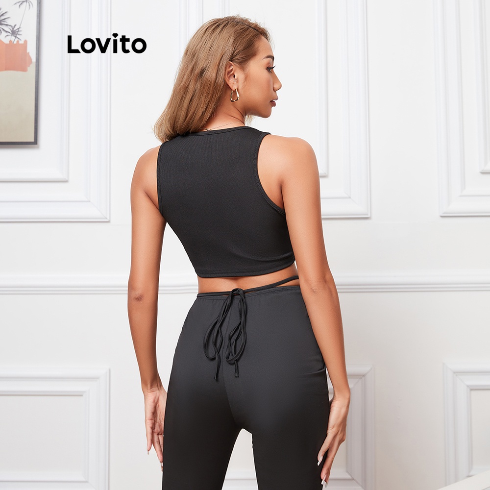 Áo tanktop Lovito cổ tròn in bươm bướm dáng ngắn đáng yêu L08036 (Màu đen) | BigBuy360 - bigbuy360.vn